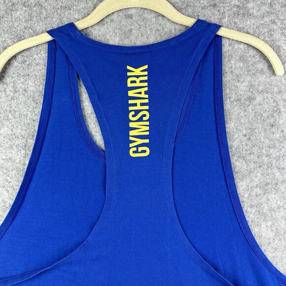 Gymshark Infill Stringer Tank Shirt Mens XL Blue Graphic Logo Racerback Workout - Picture 6 of 12